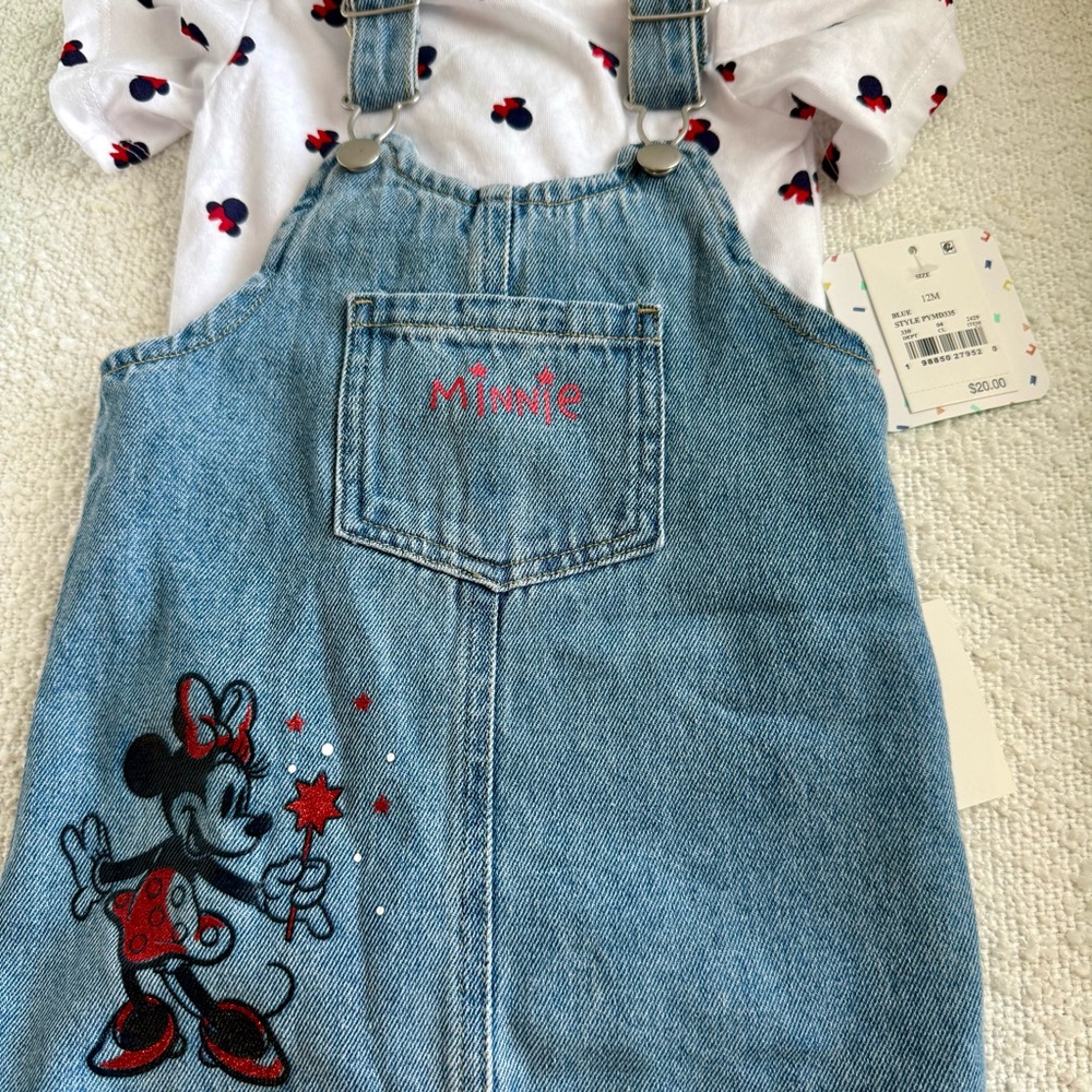 Disney Baby | NEW Denim Overall Set - Minnie Mouse 12m - Picture 4 of 6